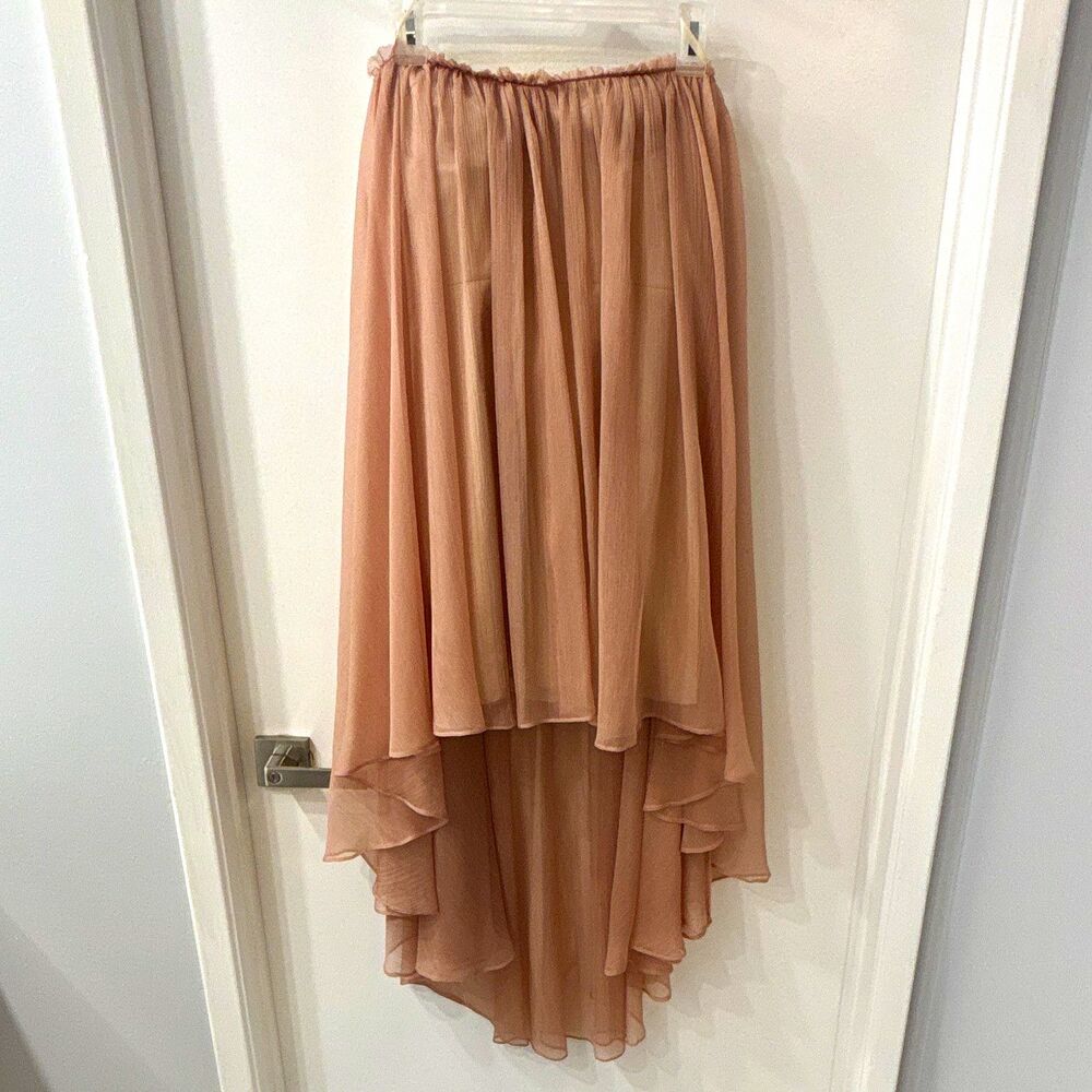 Blaque Label Pink Chiffon High-Low Midi Dress with Ruffle Layers Lined S